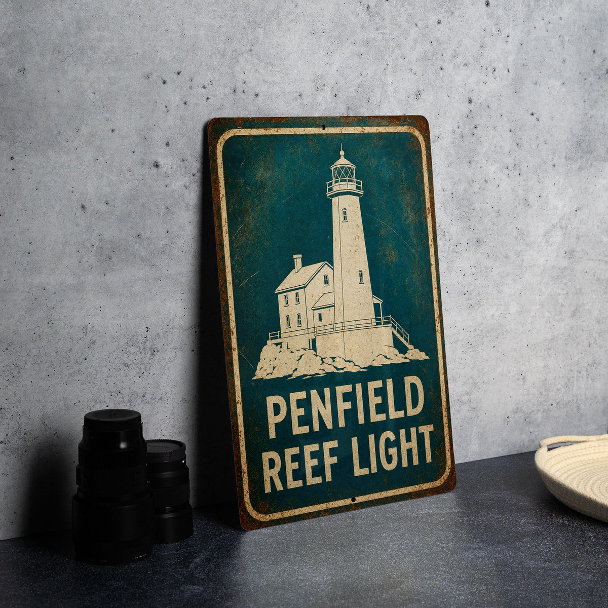 Penfield Reef Light Lighthouse Vintage Blueprint Metal Sign Coastal Nautical Decor Lake Erie Beacon Wall Plaque — photo 6