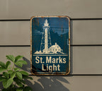 St Marks Lighthouse Metal Sign, Vintage Blueprint Style Coastal Beacon Wall Decor, Florida Lighthouse Sign, Nautical Gift — photo 1