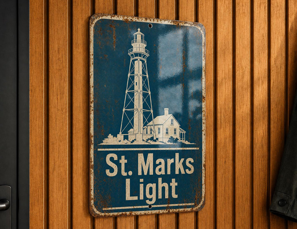 St Marks Lighthouse Metal Sign, Vintage Blueprint Style Coastal Beacon Wall Decor, Florida Lighthouse Sign, Nautical Gift — photo 5