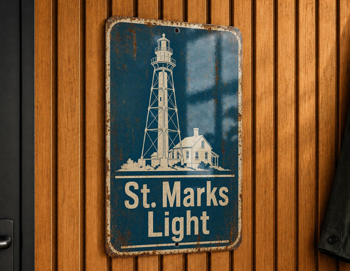 St Marks Lighthouse Metal Sign, Vintage Blueprint Style Coastal Beacon Wall Decor, Florida Lighthouse Sign, Nautical Gift — photo 5
