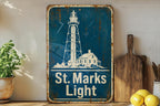 St Marks Lighthouse Metal Sign, Vintage Blueprint Style Coastal Beacon Wall Decor, Florida Lighthouse Sign, Nautical Gift — photo 6