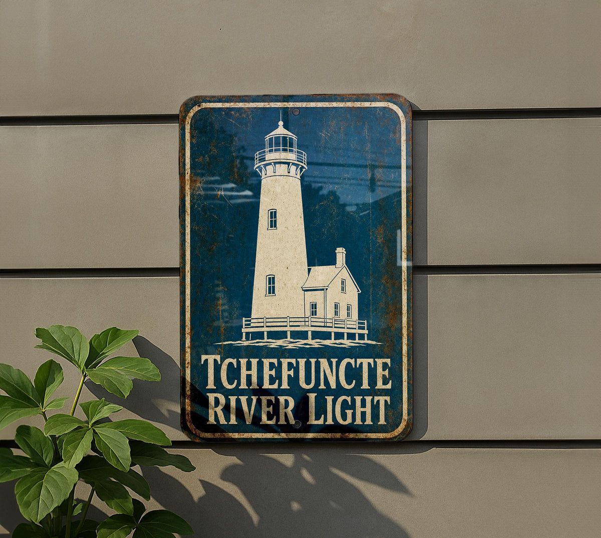Tchefuncte River Light Lighthouse Metal Sign, Vintage Blueprint Lighthouse Wall Decor, Louisiana Coastal Nautical Sign — photo 3