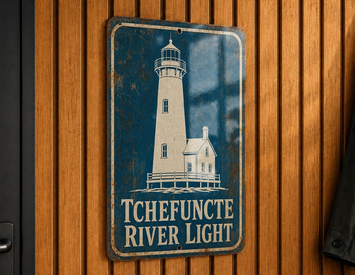 Tchefuncte River Light Lighthouse Metal Sign, Vintage Blueprint Lighthouse Wall Decor, Louisiana Coastal Nautical Sign — photo 6