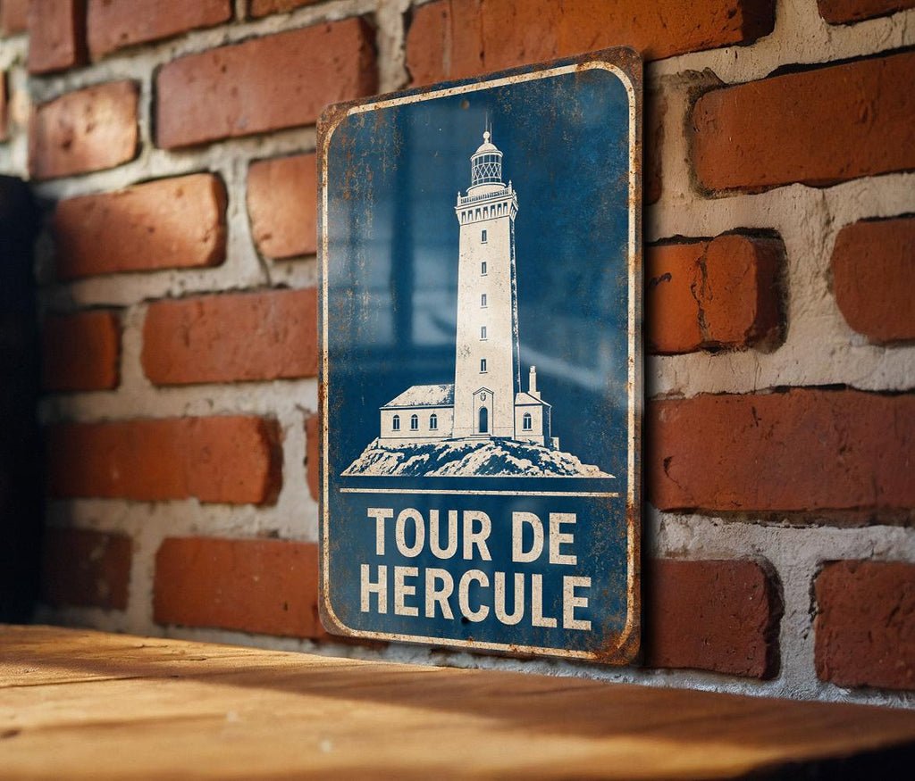 Tour de Hercule Lighthouse Metal Sign, Vintage Blueprint Lighthouse Wall Decor, Coastal Nautical Home Decor Sign — photo 1