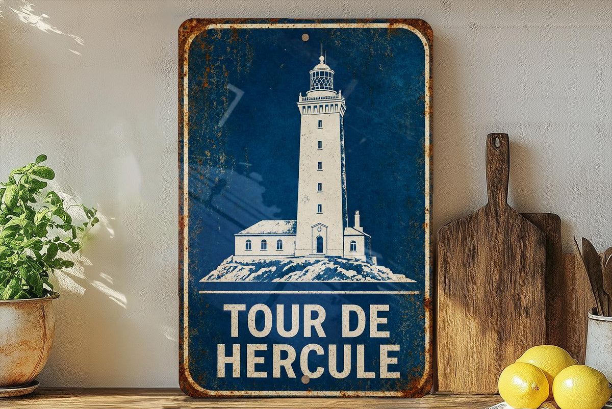 Tour de Hercule Lighthouse Metal Sign, Vintage Blueprint Lighthouse Wall Decor, Coastal Nautical Home Decor Sign — photo 2