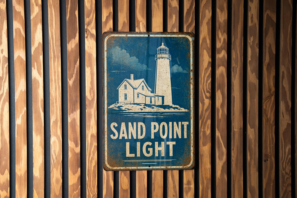 Sand Point Light Lighthouse Vintage Blueprint Metal Sign, Lake Michigan Coastal Nautical Wall Decor, Wisconsin Lighthouse Gift — photo 1