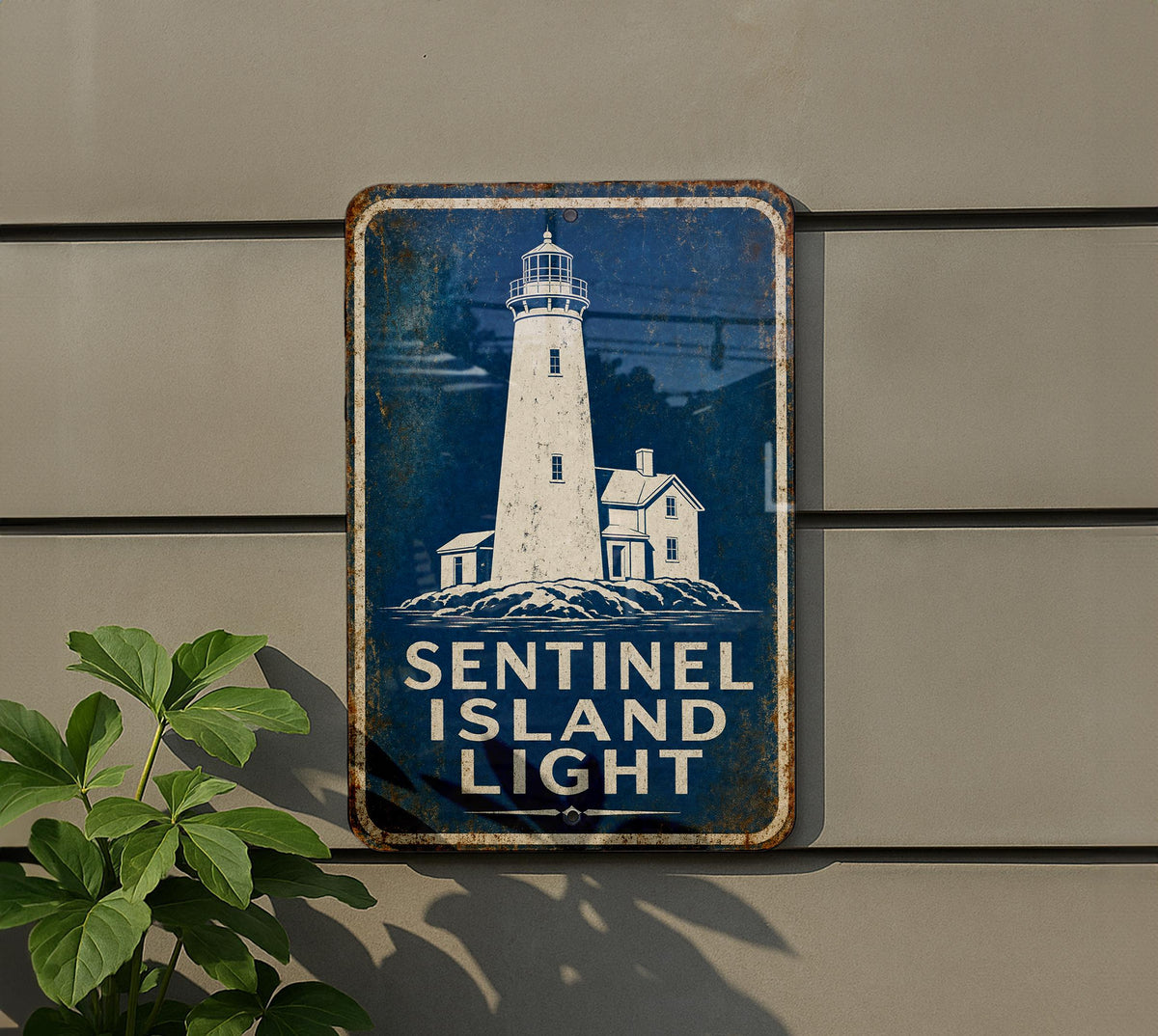 Sentinel Island Light Lighthouse Metal Sign, Vintage Blueprint Style Coastal Beacon Wall Decor, Nautical Maritime Gift — photo 1