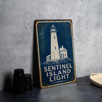 Sentinel Island Light Lighthouse Metal Sign, Vintage Blueprint Style Coastal Beacon Wall Decor, Nautical Maritime Gift — photo 2