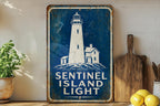 Sentinel Island Light Lighthouse Metal Sign, Vintage Blueprint Style Coastal Beacon Wall Decor, Nautical Maritime Gift — photo 3