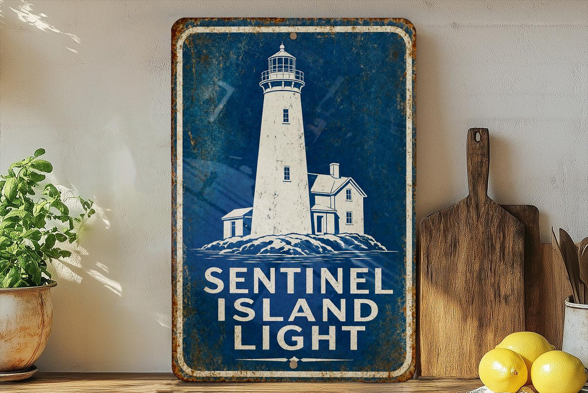Sentinel Island Light Lighthouse Metal Sign, Vintage Blueprint Style Coastal Beacon Wall Decor, Nautical Maritime Gift — photo 3