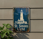 St Simons Light Lighthouse Metal Sign Vintage Blueprint Style Coastal Decor St. Simons Island Georgia Landmark Sign — photo 2