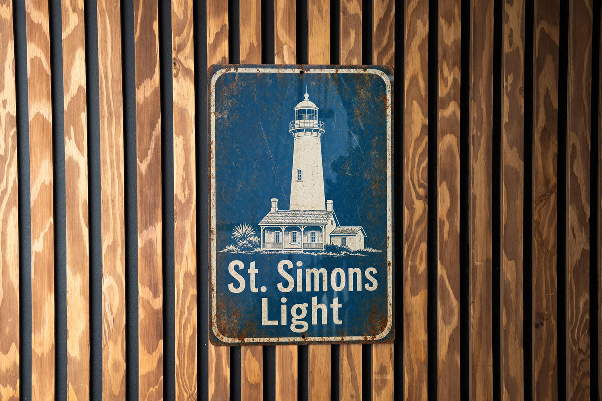 St Simons Light Lighthouse Metal Sign Vintage Blueprint Style Coastal Decor St. Simons Island Georgia Landmark Sign — photo 3