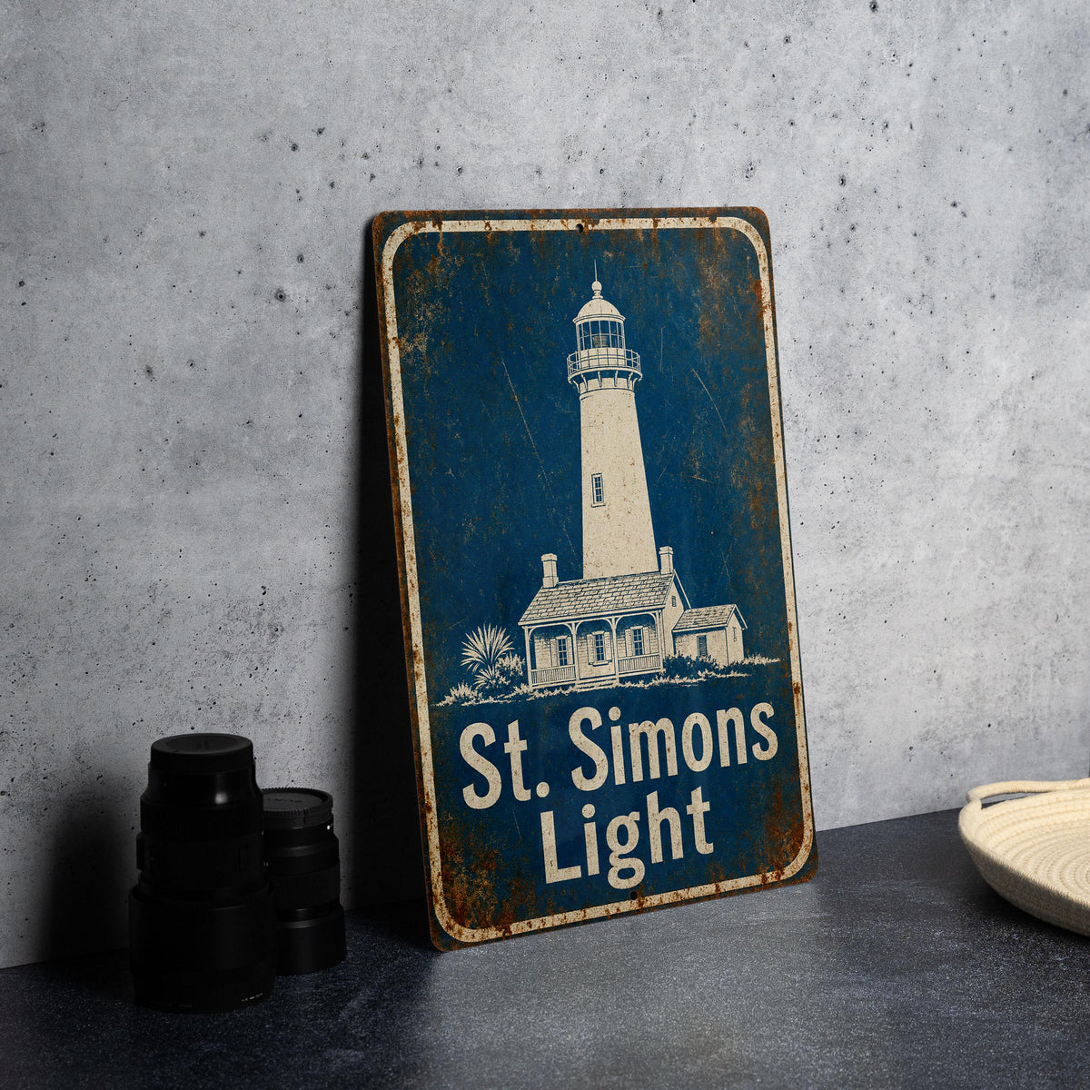 St Simons Light Lighthouse Metal Sign Vintage Blueprint Style Coastal Decor St. Simons Island Georgia Landmark Sign — photo 4