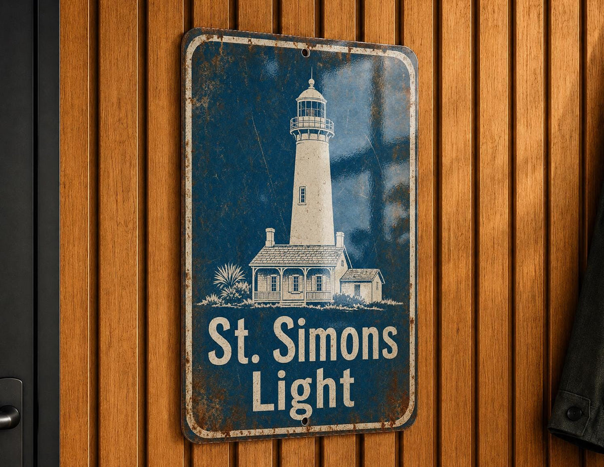 St Simons Light Lighthouse Metal Sign Vintage Blueprint Style Coastal Decor St. Simons Island Georgia Landmark Sign — photo 5