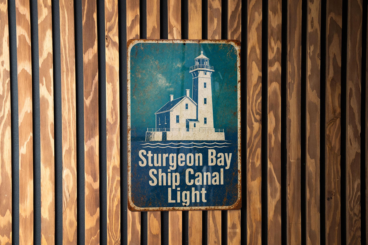 Sturgeon Bay Ship Canal Light Lighthouse Metal Sign Vintage Blueprint Style Coastal Wisconsin Nautical Decor Gift — photo 2