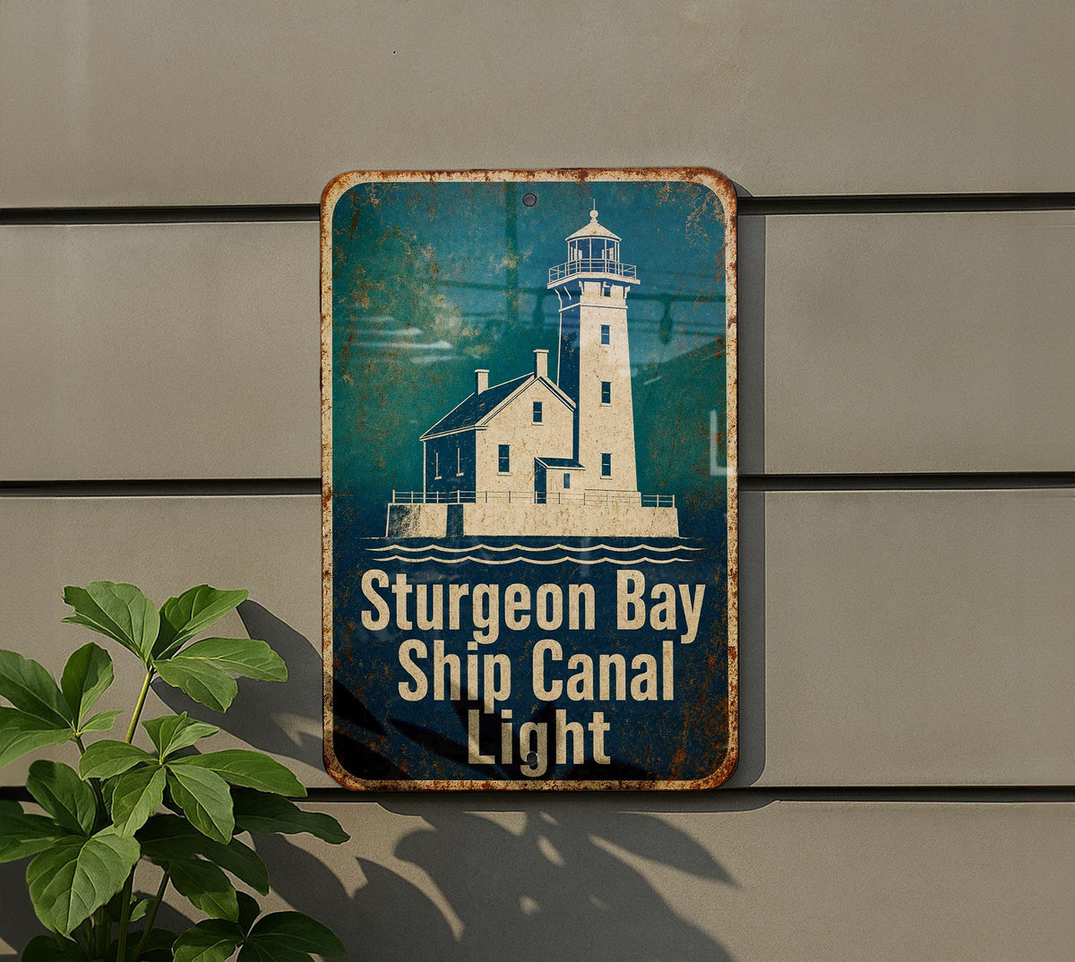 Sturgeon Bay Ship Canal Light Lighthouse Metal Sign Vintage Blueprint Style Coastal Wisconsin Nautical Decor Gift — photo 3
