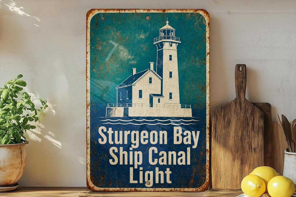 Sturgeon Bay Ship Canal Light Lighthouse Metal Sign Vintage Blueprint Style Coastal Wisconsin Nautical Decor Gift — photo 4