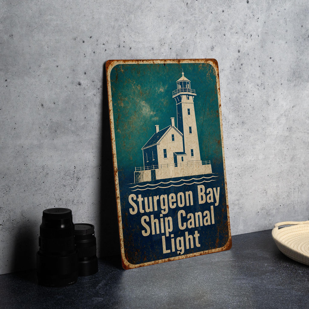 Sturgeon Bay Ship Canal Light Lighthouse Metal Sign Vintage Blueprint Style Coastal Wisconsin Nautical Decor Gift — photo 6