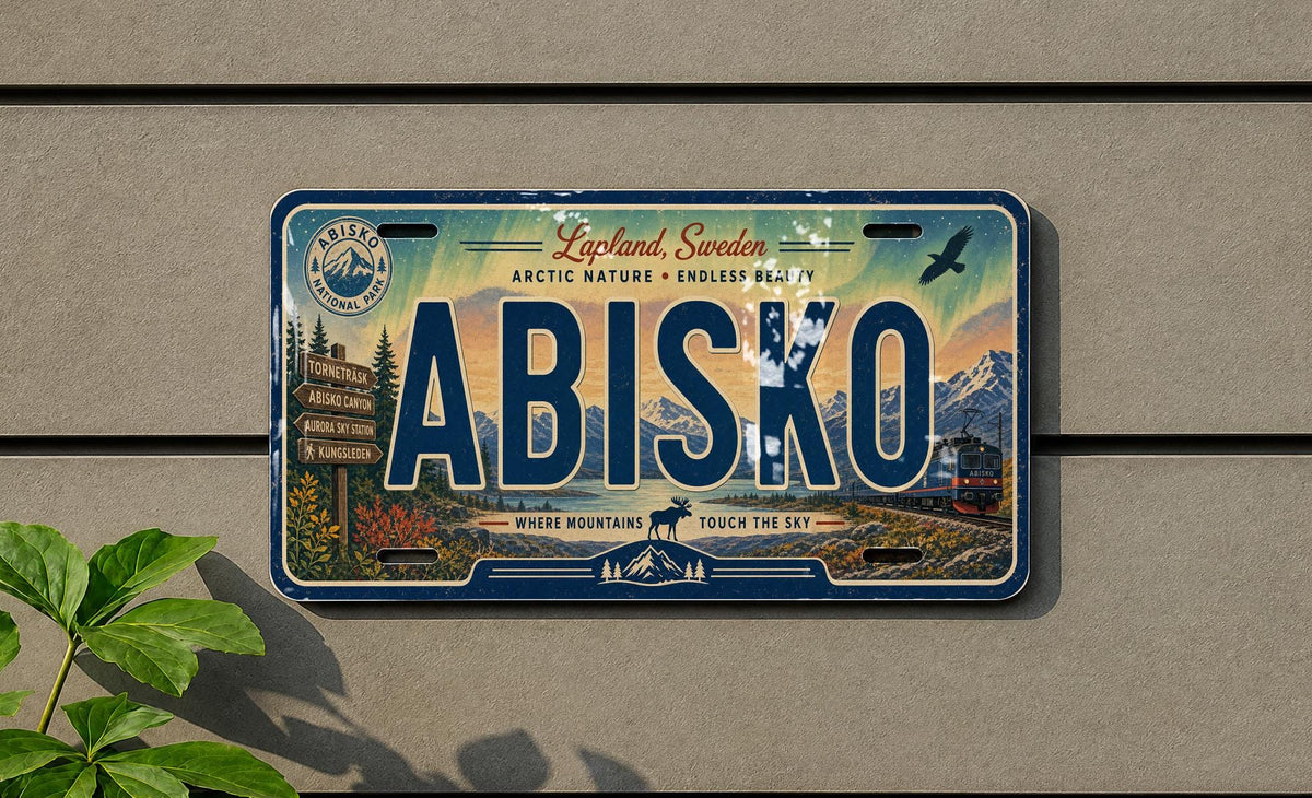 Abisko Sweden Retro Style License Plate, Abisko National Park Souvenir Car Tag, Scandinavian Travel Decor Plate — photo 1