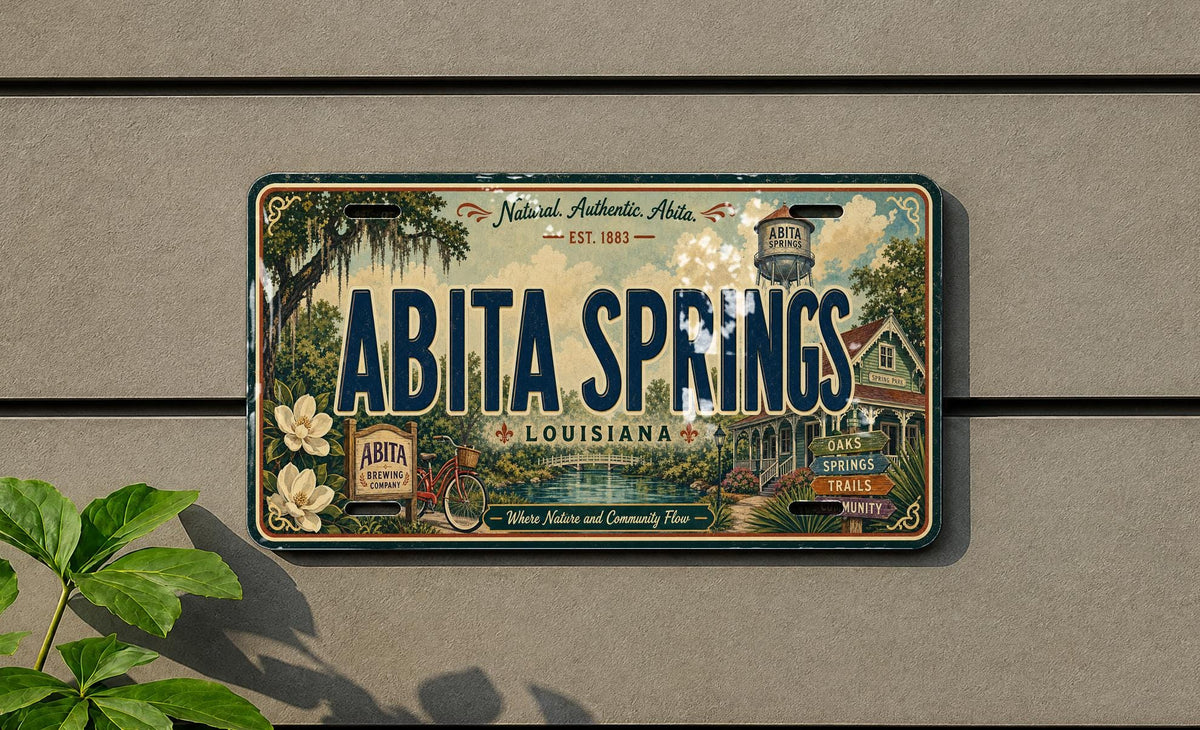 Abita Springs Retro Style License Plate, Louisiana Souvenir Tag, Abita Springs LA Town Sign Plate, Gift for Travelers — photo 1