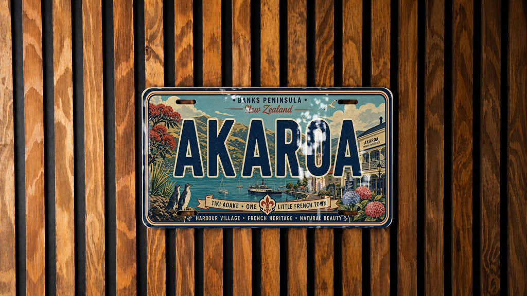 Akaroa Retro Style License Plate, New Zealand Souvenir Car Tag, Akaroa Town Sign Plate, Kiwi Travel Gift — photo 4