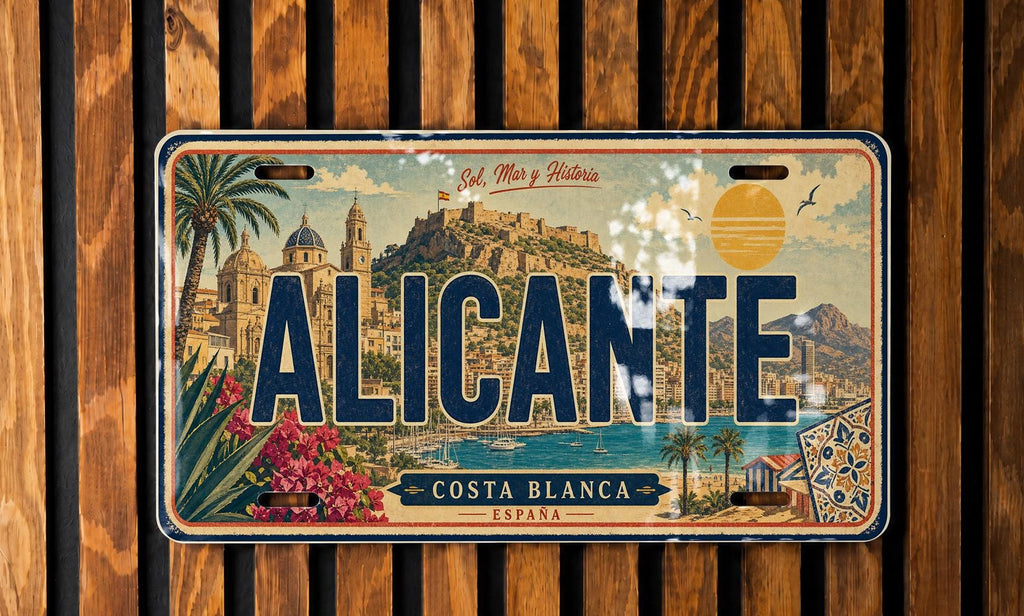 Retro Alicante Spain License Plate, Alicante Souvenir Car Tag, Spanish Travel Gift, Mediterranean City Decor Plate — photo 1