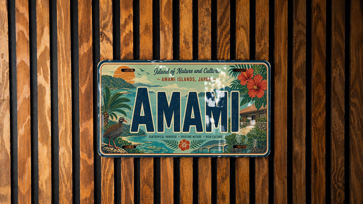 Amami Retro Style License Plate Souvenir Tag, Amami Island Japan Travel Gift, Car Plate Decor, Personalized Name Plate — photo 2