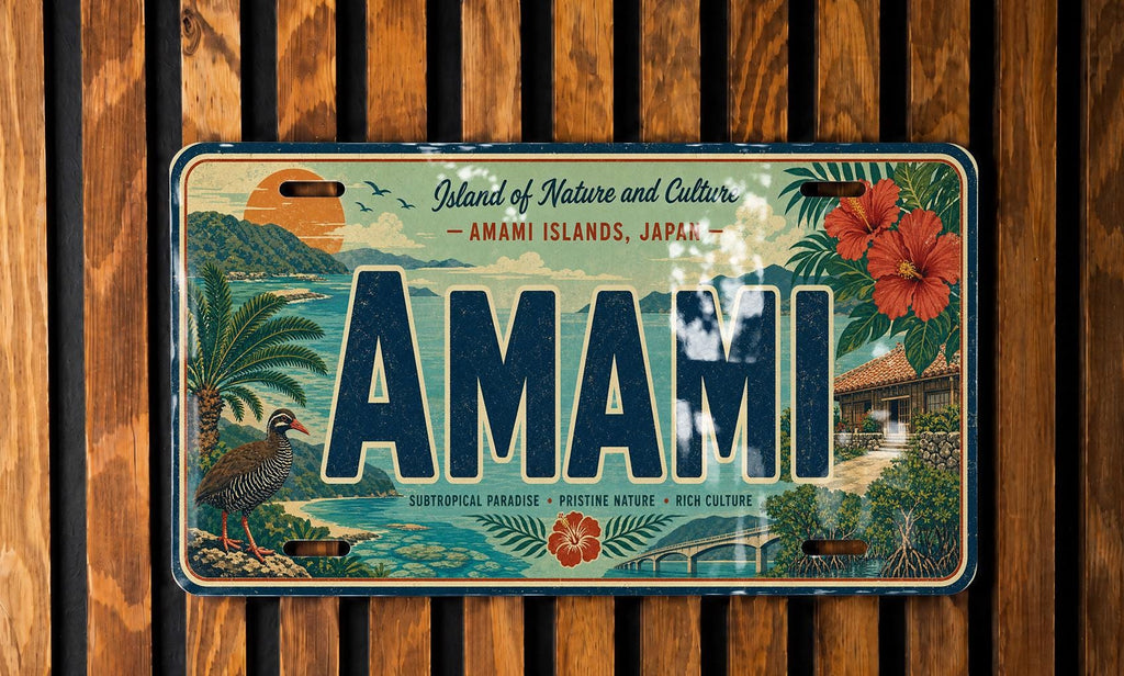 Amami Retro Style License Plate Souvenir Tag, Amami Island Japan Travel Gift, Car Plate Decor, Personalized Name Plate — photo 3