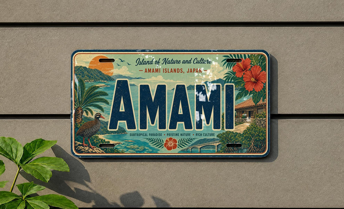 Amami Retro Style License Plate Souvenir Tag, Amami Island Japan Travel Gift, Car Plate Decor, Personalized Name Plate — photo 4