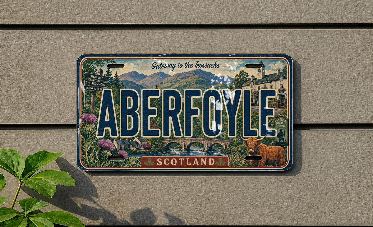 Aberfoyle Retro Style License Plate, Aberfoyle Place Name Car Tag, Scottish Town Souvenir Plate, Travel Gift Decor — photo 1