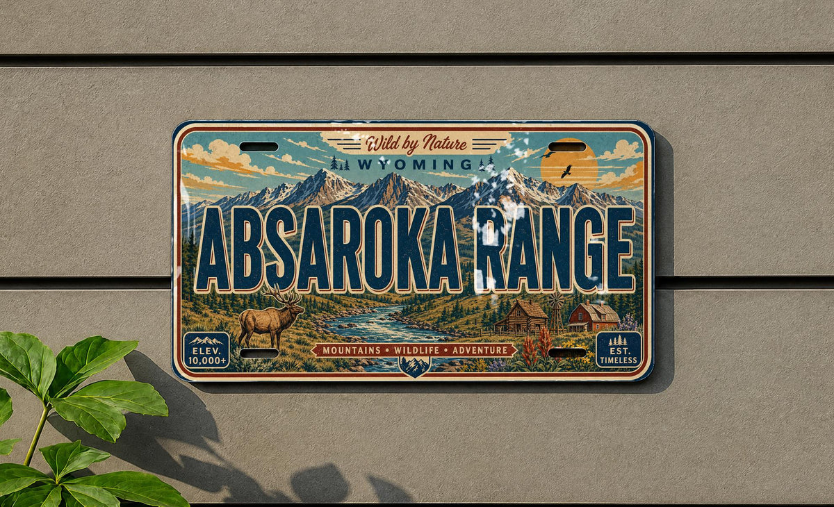 Absaroka Range Retro Style License Plate, Wyoming Mountain Range Souvenir Car Tag, Yellowstone Area Scenic Plate — photo 2