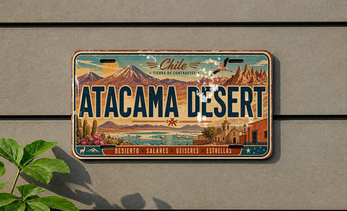 Atacama Desert Retro Style License Plate, Chile Desert Landscape Souvenir Tag, Atacama Region Travel Gift, Desert Road Trip Decor — photo 1