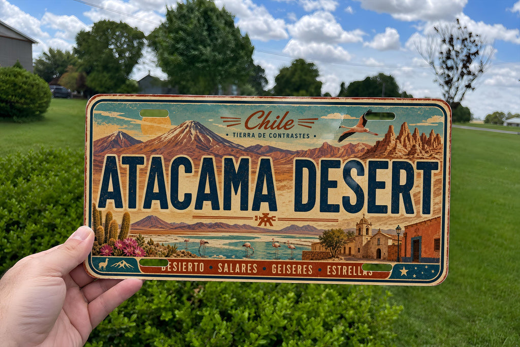 Atacama Desert Retro Style License Plate, Chile Desert Landscape Souvenir Tag, Atacama Region Travel Gift, Desert Road Trip Decor — photo 2