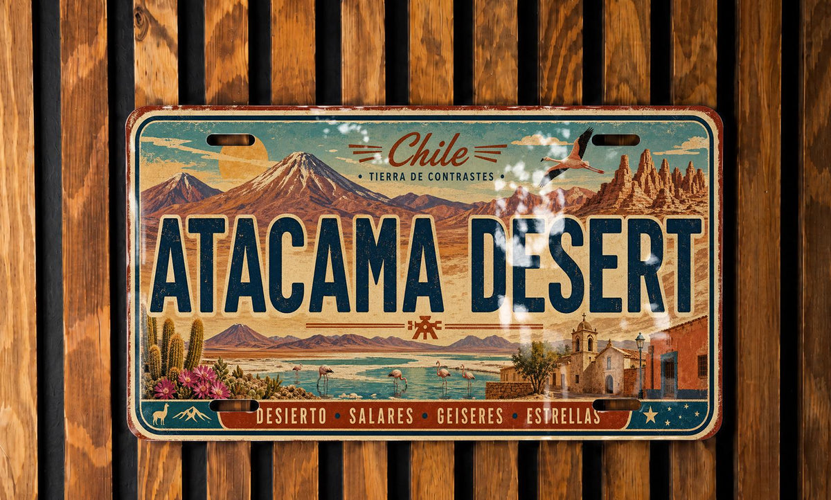 Atacama Desert Retro Style License Plate, Chile Desert Landscape Souvenir Tag, Atacama Region Travel Gift, Desert Road Trip Decor — photo 3