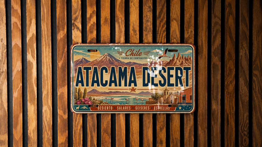Atacama Desert Retro Style License Plate, Chile Desert Landscape Souvenir Tag, Atacama Region Travel Gift, Desert Road Trip Decor — photo 4