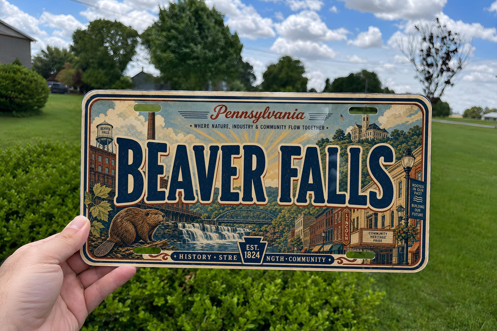 Beaver Falls Retro Style License Plate, Beaver Falls Pennsylvania Souvenir Auto Tag, Custom Name Personalized Vanity Plate — photo 2