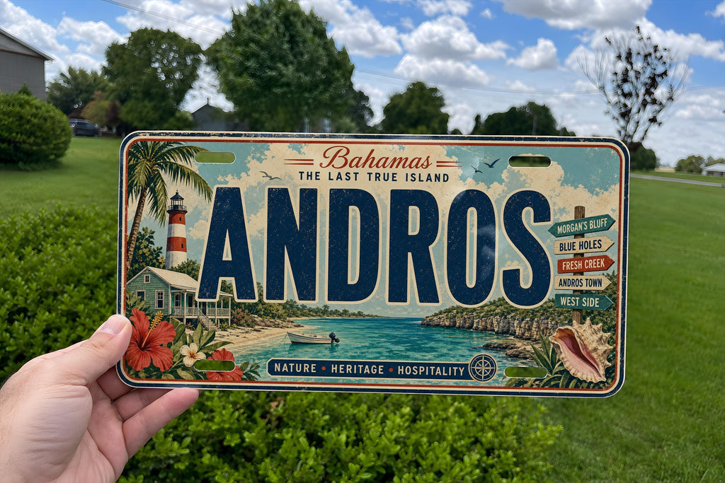Retro Andros License Plate, Andros Island Souvenir Car Tag, Bahamas Travel Gift, Coastal Destination Decor Plate — photo 2