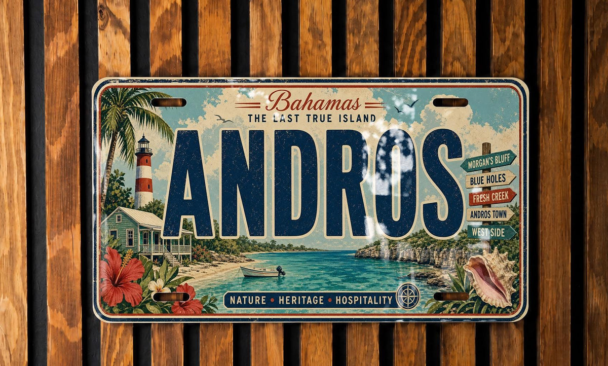 Retro Andros License Plate, Andros Island Souvenir Car Tag, Bahamas Travel Gift, Coastal Destination Decor Plate — photo 4