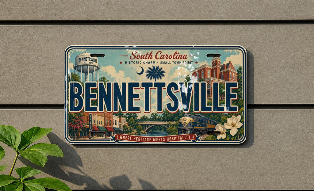 Retro Bennettsville South Carolina License Plate Sign, Bennettsville SC Souvenir Auto Tag Decor — photo 1