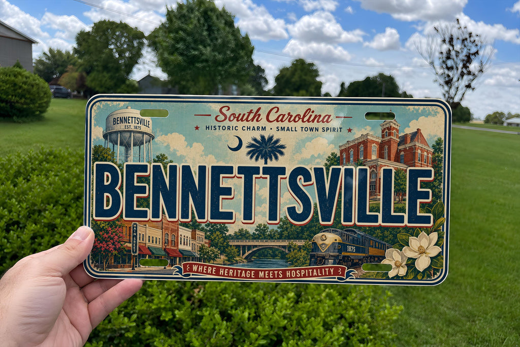 Retro Bennettsville South Carolina License Plate Sign, Bennettsville SC Souvenir Auto Tag Decor — photo 3