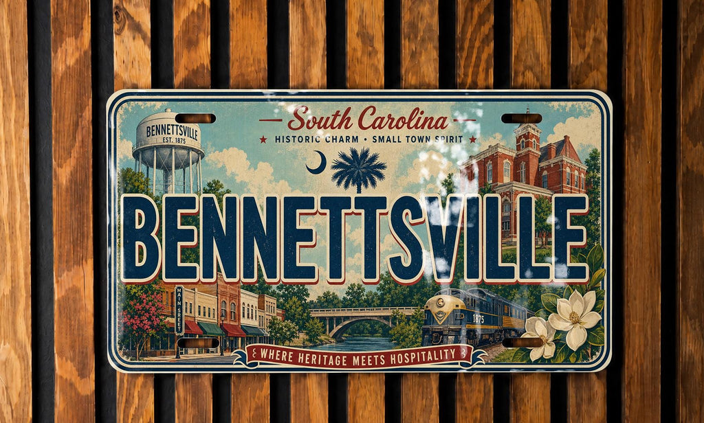 Retro Bennettsville South Carolina License Plate Sign, Bennettsville SC Souvenir Auto Tag Decor — photo 4