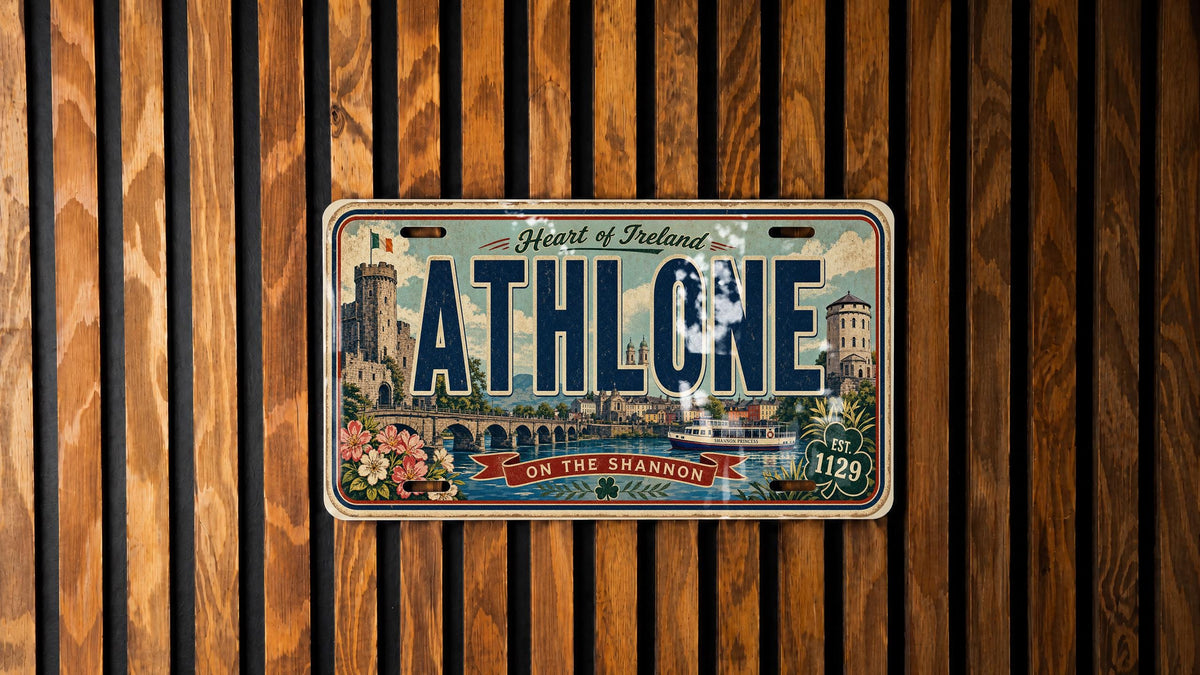 Athlone Retro Style License Plate, Ireland County Westmeath Souvenir Auto Tag, Irish Town Travel Gift Car Plate — photo 1