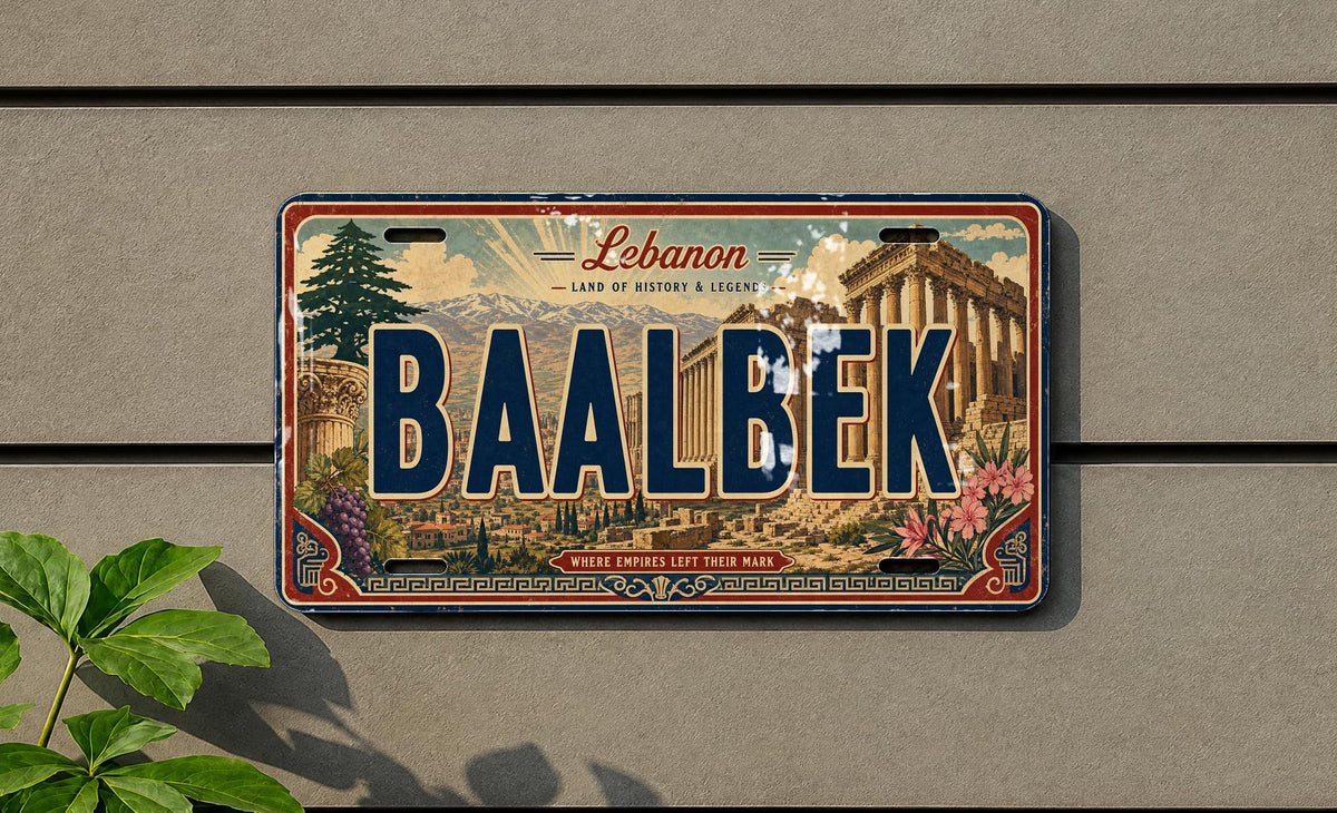 Baalbek Lebanon Retro Style License Plate Souvenir Tag, Roman Temple Ruins Landmark Travel Plate Decor — photo 1