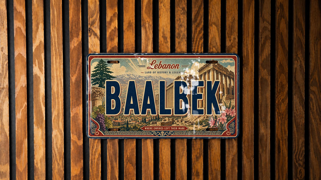 Baalbek Lebanon Retro Style License Plate Souvenir Tag, Roman Temple Ruins Landmark Travel Plate Decor — photo 2