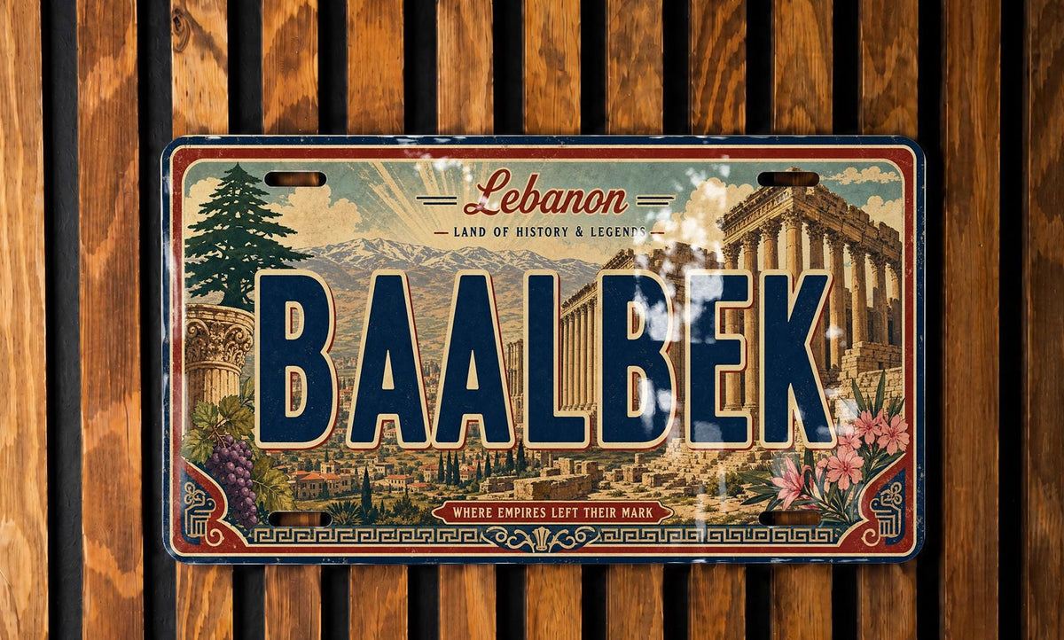 Baalbek Lebanon Retro Style License Plate Souvenir Tag, Roman Temple Ruins Landmark Travel Plate Decor — photo 3