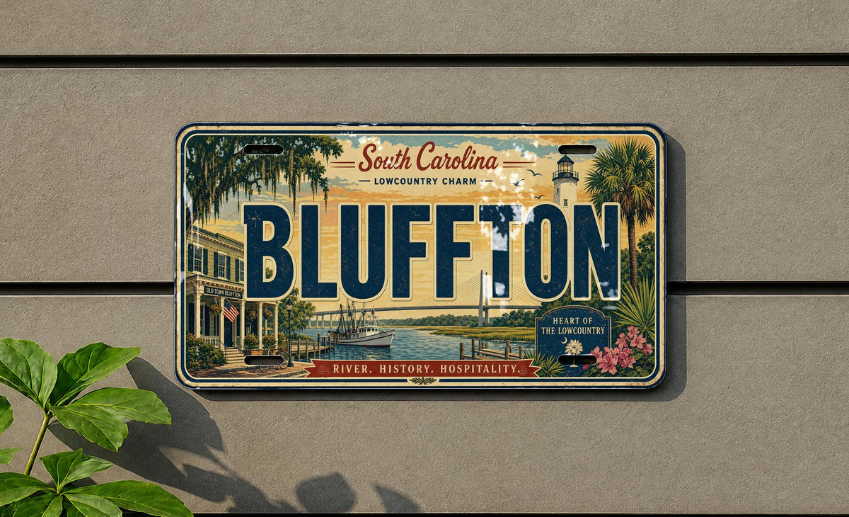 Bluffton Retro Style License Plate, Bluffton City Souvenir Tag, Bluffton Travel Keepsake Auto Plate Decor — photo 1