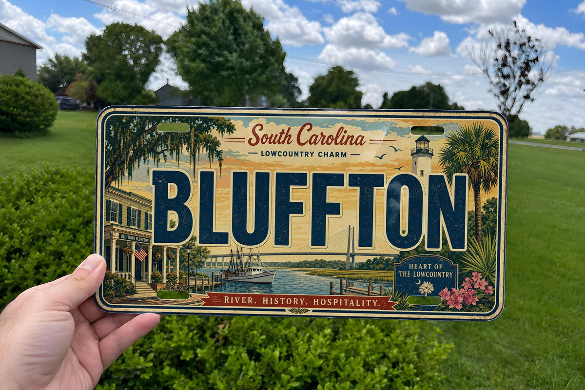 Bluffton Retro Style License Plate, Bluffton City Souvenir Tag, Bluffton Travel Keepsake Auto Plate Decor — photo 2