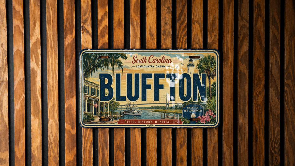Bluffton Retro Style License Plate, Bluffton City Souvenir Tag, Bluffton Travel Keepsake Auto Plate Decor — photo 3
