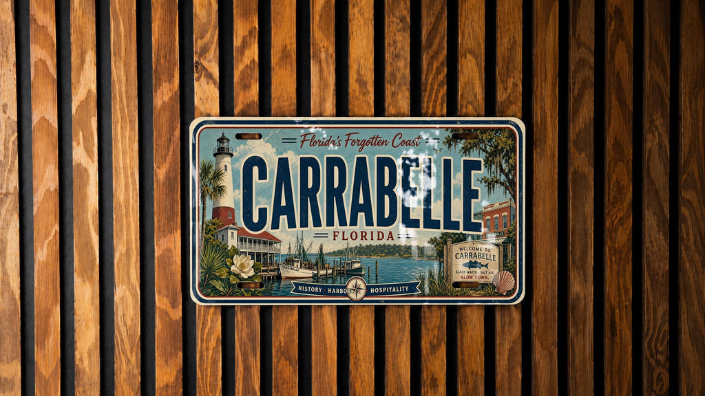 Carrabelle Florida Retro Style License Plate, Gulf Coast Souvenir Car Tag, Beach Town Travel Keepsake Plate — photo 1