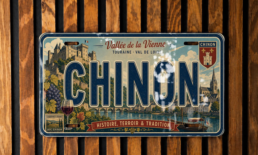 Chinon France Retro Style License Plate, Chinon Souvenir Car Tag, Loire Valley Travel Gift, French City Auto Plate Decor — photo 2